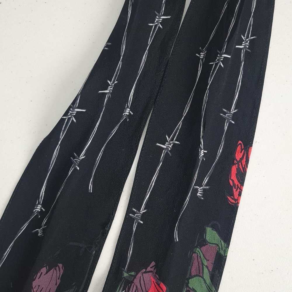 Rockins Scarf Womens One Size Black Silk Roses Barbed Wire Skinny Made UK - Picture 8 of 16
